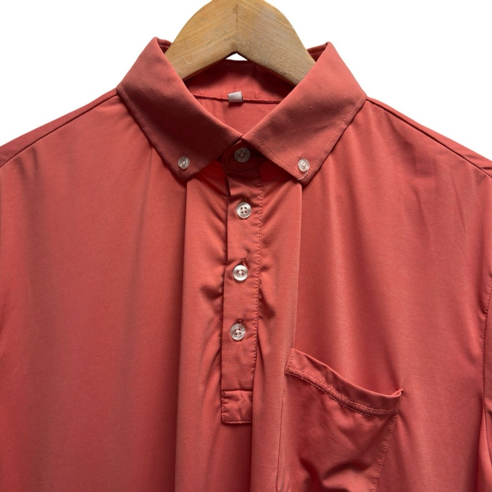 State & Liberty Mens Size Large Coral Pink Button Down Performance Golf Polo euc